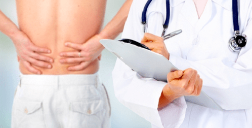 The doctor prescribes treatment for back pain